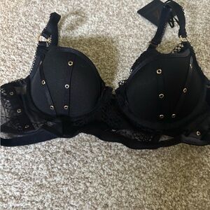 Honey Birdette Black and Gold Studded Bra